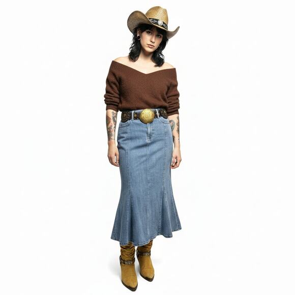 Guess size 26x32 flared denim maxi skirt - Picture 1 of 3